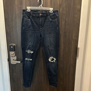American Eagle Outfitters Women's Dark Blue Distressed Skinny Jeans